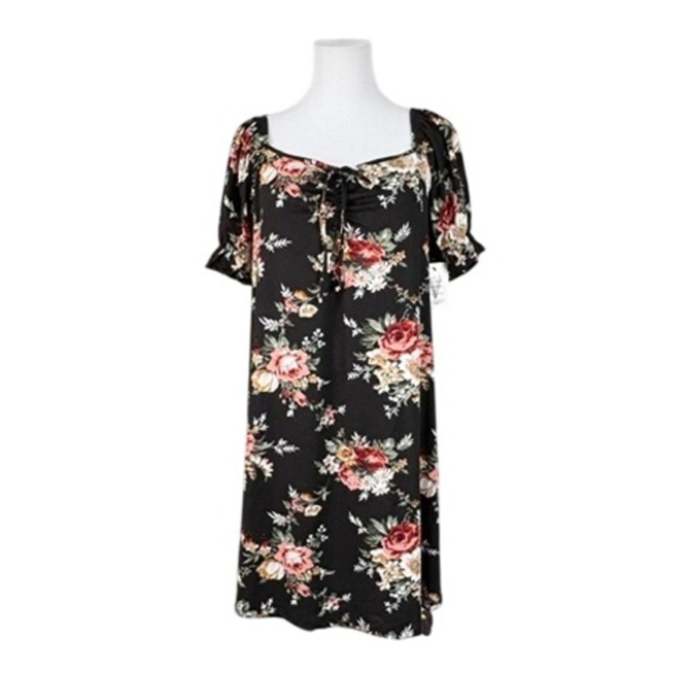 Vibe Sportswear Black Floral Dress 1X Romantic Prairie Cottagecore NEW Plus Size